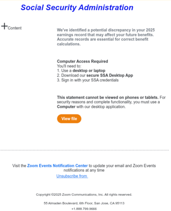 Zoom Events Phishing Email